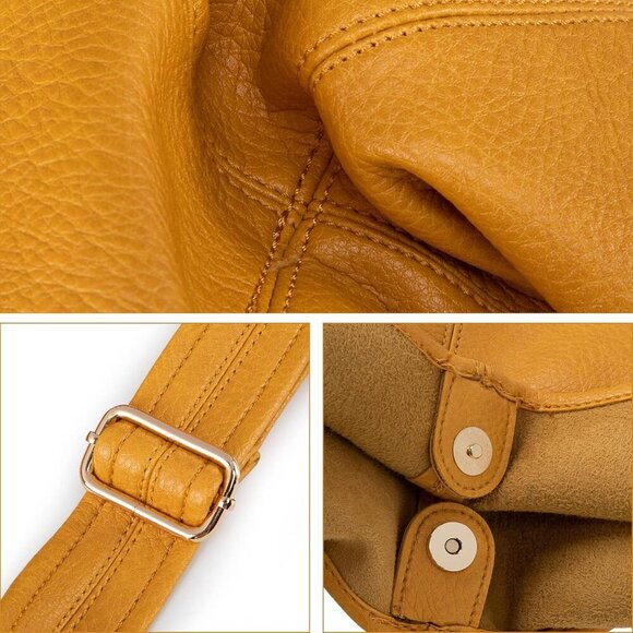 Women Yellow Imported Vegan Leather Ultra Soft Foldable Shoulder Slouchy Bag - Picture 4 of 7